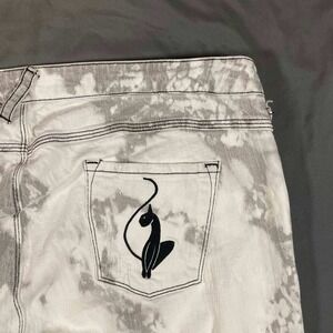 Y2K Baby Phat Size 22 Acid Wash Distressed Jeans White Grey Cat Logo Streetwear